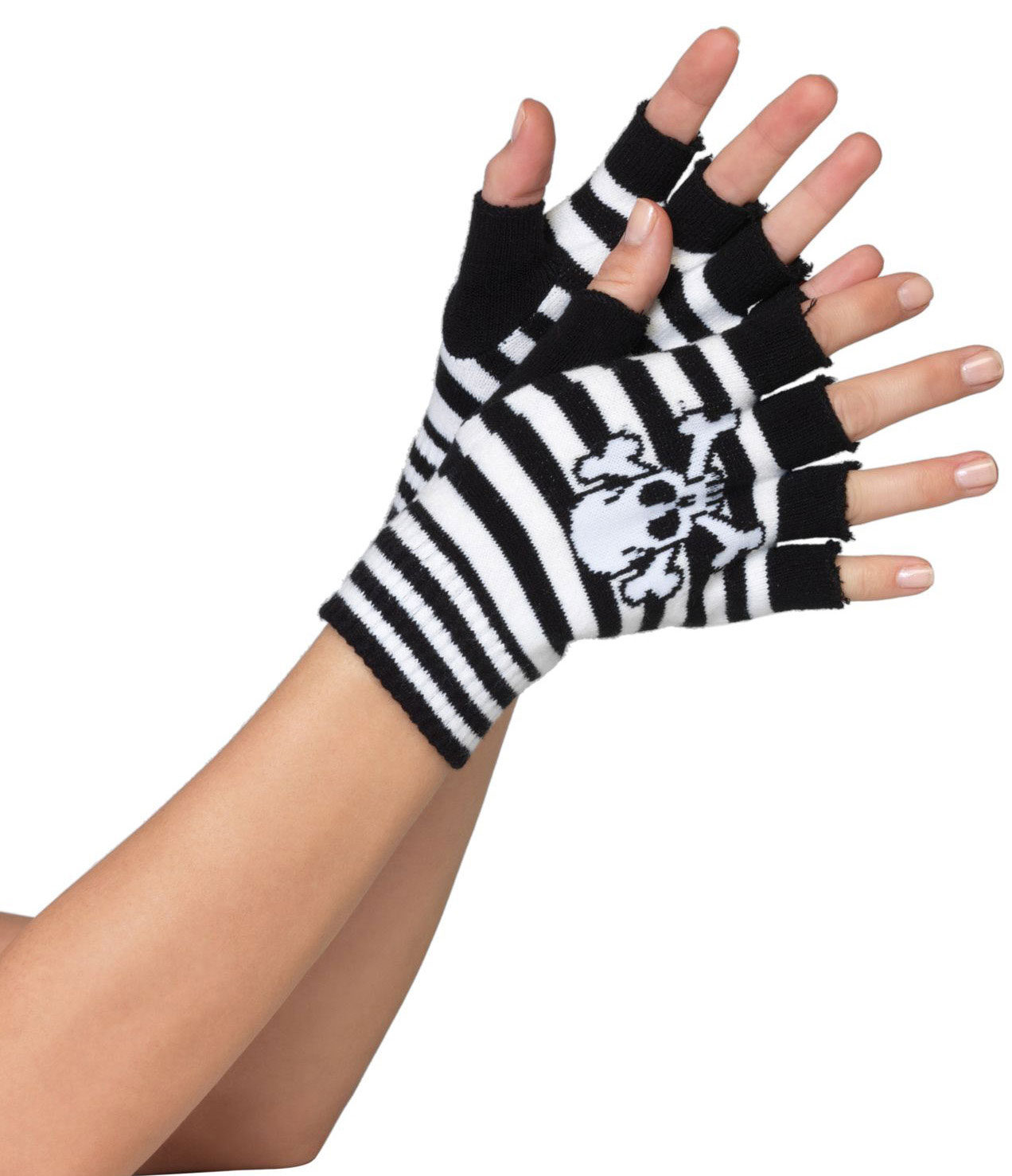 black and white fingerless gloves
