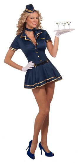Sexy Blue and Gold Flying High Stewardess Costume