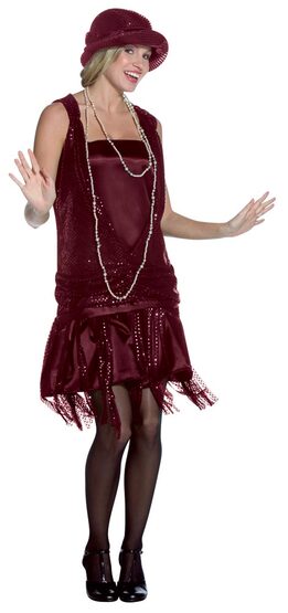 1920s Gatsby Girl Burgundy Flapper Dress Costume