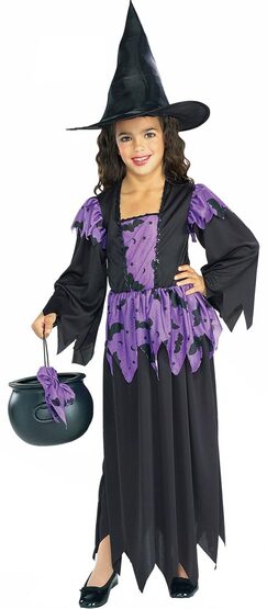 Girls Purple Bat Witch Kids Costume