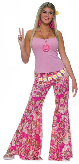 Womens Pink Flower Power Hippie Pants