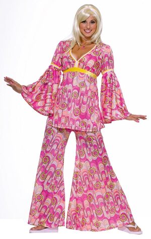 Womens Pink Flower Power Adult Hippie Costume