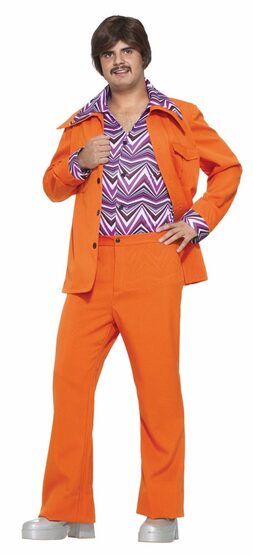 Mens Orange Leisure Suit Adult 70s Disco Costume