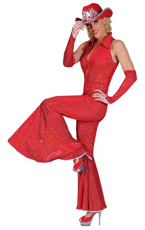 Womens Red Boogie Babe 70s Disco Costume