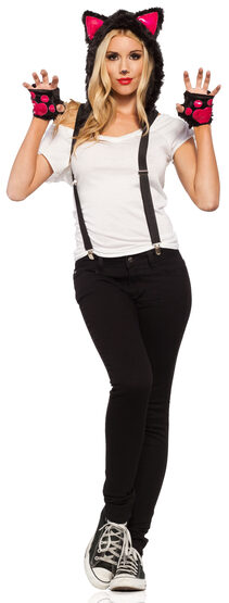 Black Furry Kitty Kat Suspender Kit Adult Costume