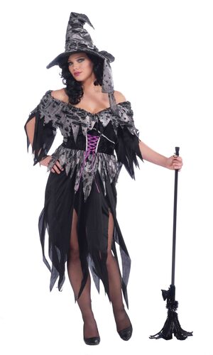Womens Tattered Cinder Witch Plus Size Costume