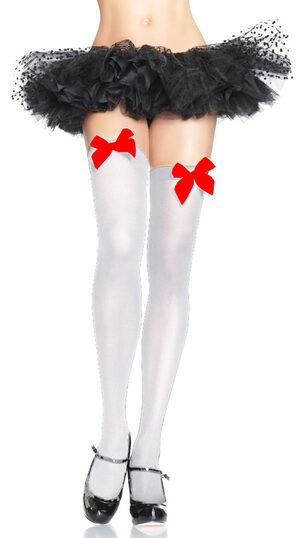 White Thigh High with Red Bow Stocking