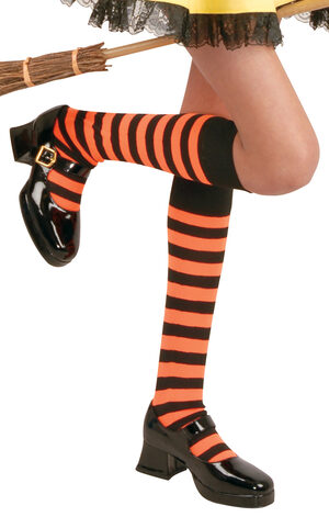 Black and Orange Striped Knee High Stocking
