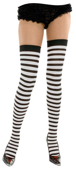White and Black Striped Thigh High Stocking