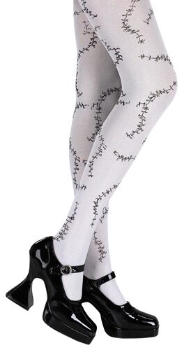 Adult Gothic Stitched White Pantyhose