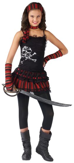 Girls Skull Rocker Kids Pirate Costume