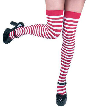 Red and White Striped Thigh High Stocking