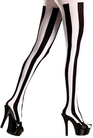 Vertical Striped Black & White Pantyhose Tights