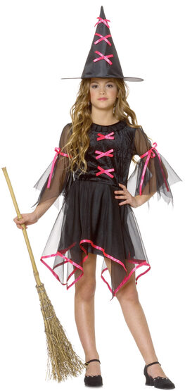 Girls Neon Pink Witch Kids Costume