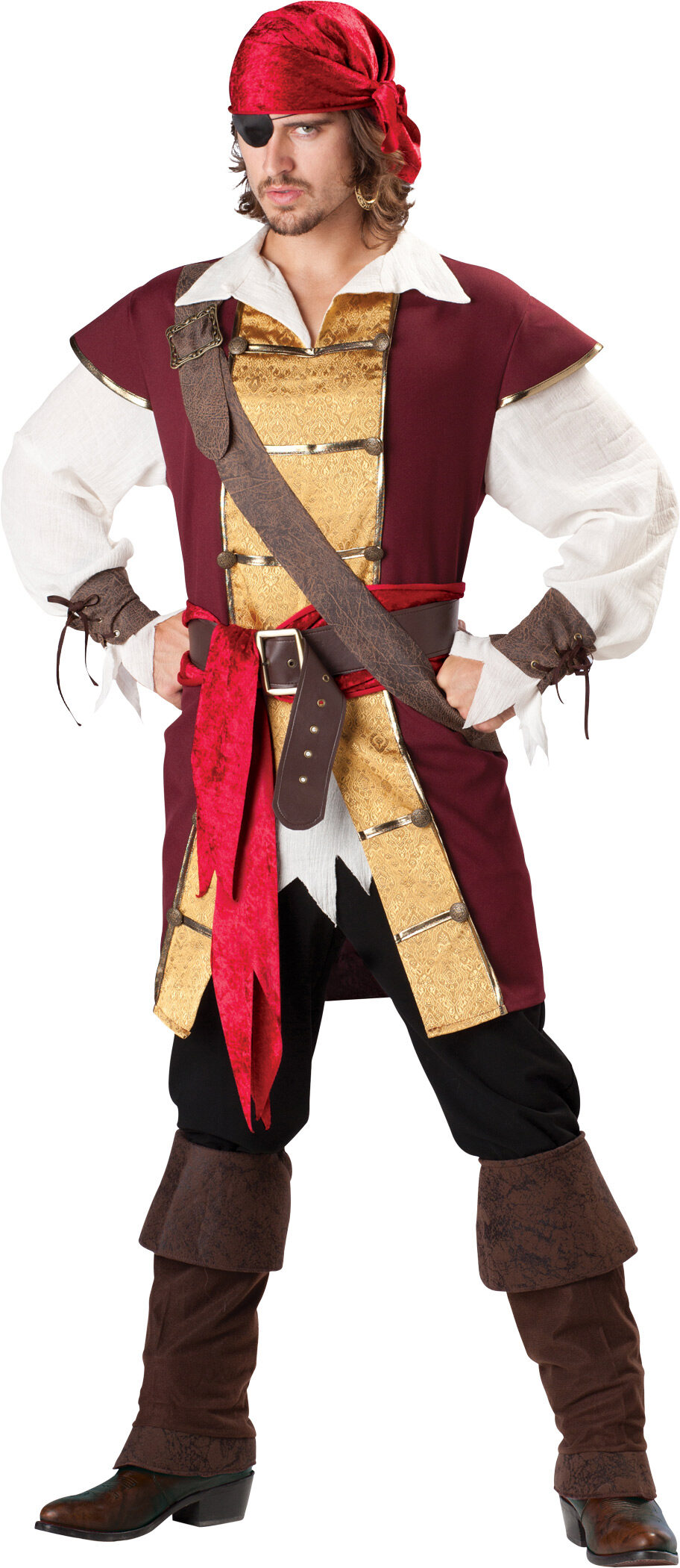 Mens Pirate Shirt Swashbuckler Caribbean Pirates Frilly Lace-Up Adult Costume 