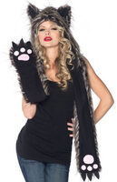 Plush Wolf Hood with Paw Scarf