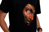 safety pin eyeball scary t-shirt close up