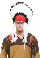 red white and black indian head dress